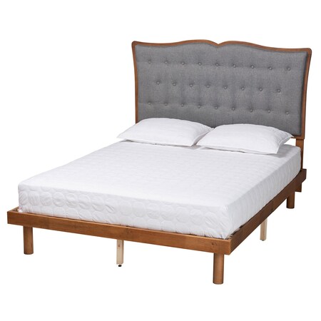 Baxton Studio Elitia Classic and Traditional Grey Fabric and Walnut Brown Finished Wood Queen Size Platform Bed 237-12640-11888-ZORO